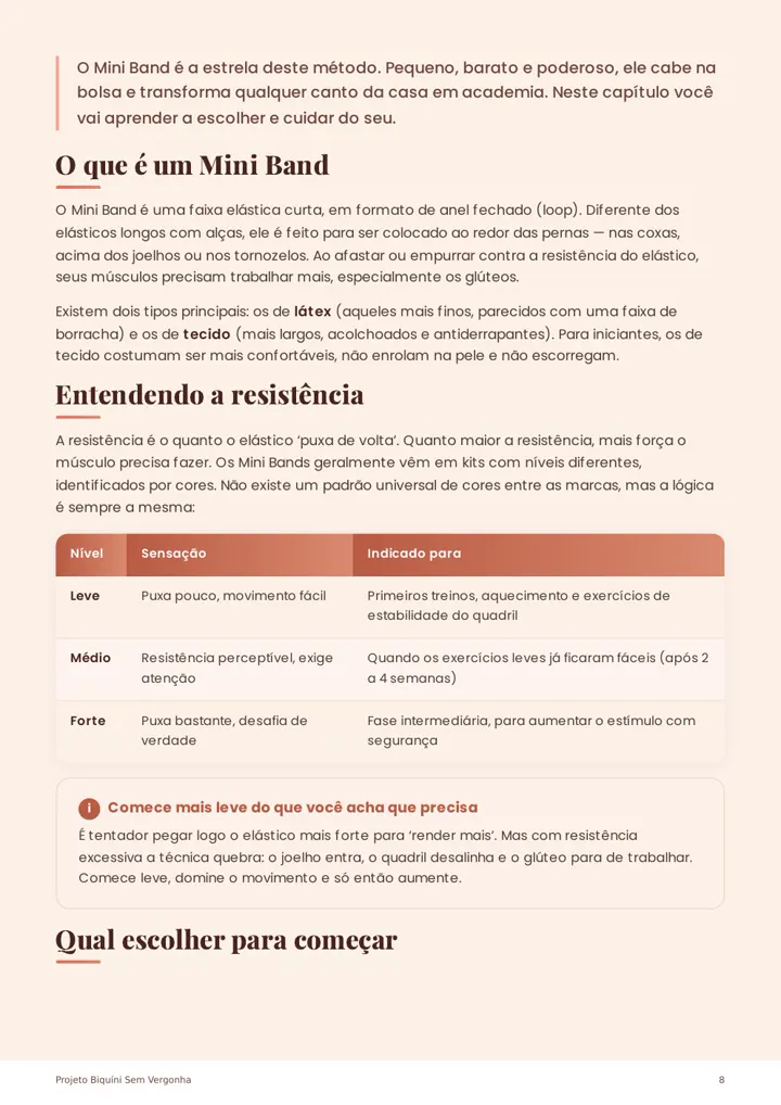 Página de orientação para usar a faixa elástica